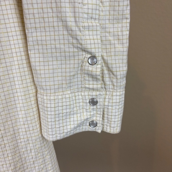 Old Navy Cream/Gold Shimmer Patterned Western Long Sleeve "Perfect Fit" Shirt - Picture 8 of 10